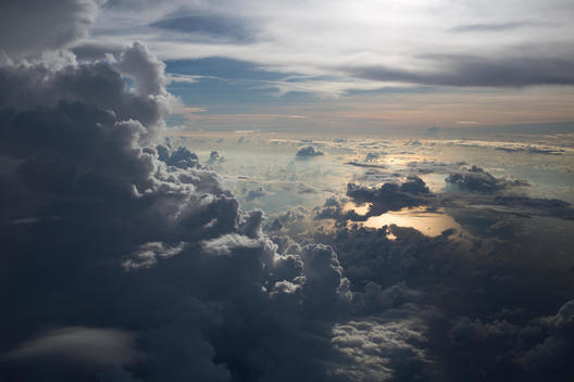 Aerial view of cloud formations over ocean