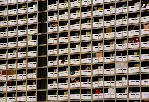 Soccer Flags On Block Of Flats During World Cup 2006
