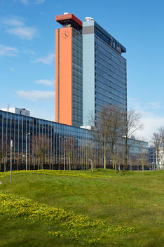 Facade of the \'Faculty of electrical engineering, maths and Computer science at the \'Delft University of Technology\' also known as TU Delft