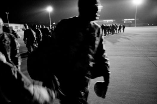 Columbus, Georgia USA March 12, 2007 450 soldiers of the third Infantry, third brigade are deployed to Iraq from Fort Benning, Georgia. Many of the men are being deployed for their second or third tour of duty. After separating from their families soldier