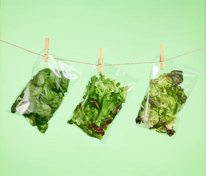 Salad bags on clothes lines