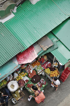 serial view of a market stand with fruits in Hong Kong