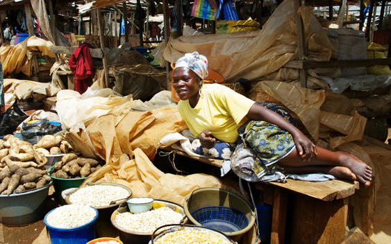 Woman Reclining Selling In Market
