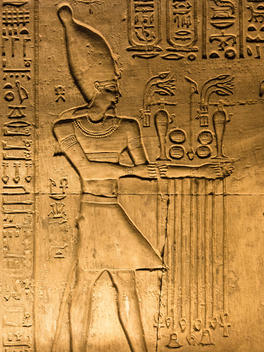 Hieroglyphics on the Temple of Kom Ombo built during the Ptolemaic dynasty in the Egyptian town of Kom Ombo, Egypt, Africa.
