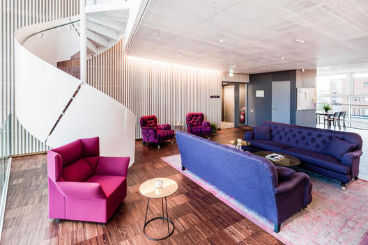 Lounge area at Hotel Von Kraemer, Uppsala, Sweden designed by Link Arkitektur.