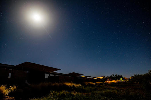 The moon and stars shine above Tierra Atacama resort in the Atacama Desert in Northern Chile.