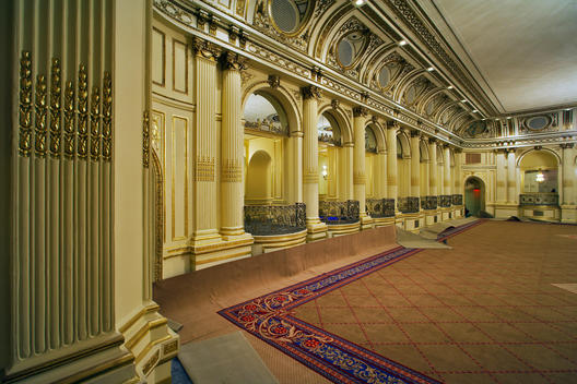 Corner Of Empty Jewel Box Ballroom In The Plaza Hotel, New Carpeting Almost Finished, Multiple Viewing Boxes And Gilded Trim