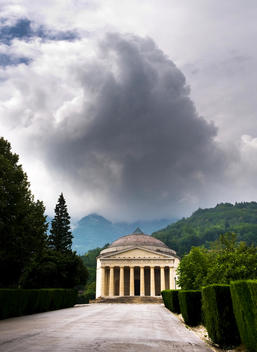 Antonio Canova\' Neo-Classical Temple In Possagno, Behind It Monte Grappa