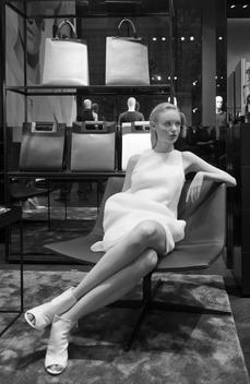 Model with an icy white dress - (Porsche Design Store of Milan)