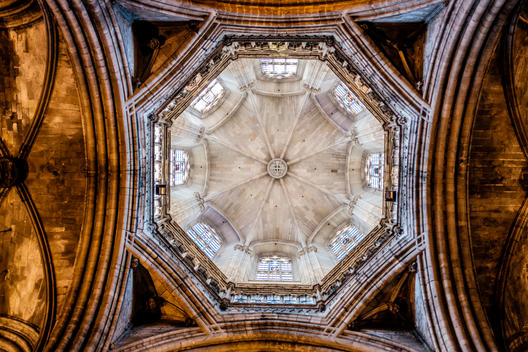 The ceiling of the Cathedral of the Holy Cross and Saint Eulalia, better known as Barcelona Cathedral in Barcelona, Spain.