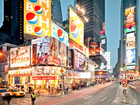 Illuminated Billboards And Neon Signs In Times Square, New York, Usa.