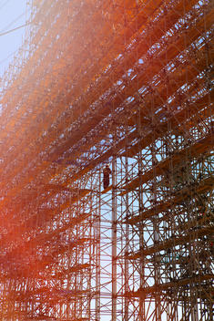 a large scaffolding structure being created