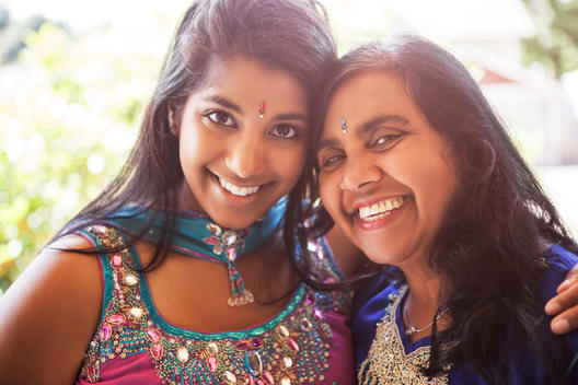 Indian mother and daughter in traditional clothing