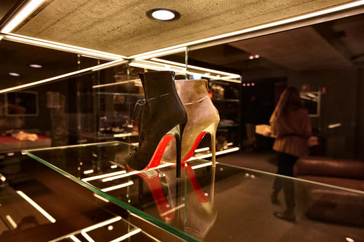 High heel shoes in expensive department store, Milan, Italy
