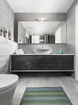 Modern cool penthouse. Bathroom with modern sleek features