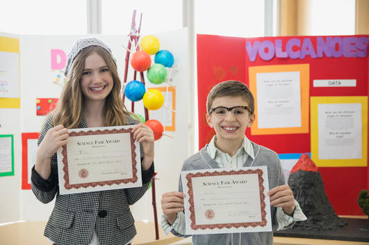 Elementary students with awards at science fair