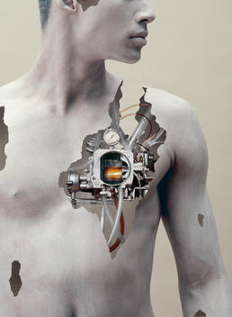 Man Showing His Inner Mechanical Heart.