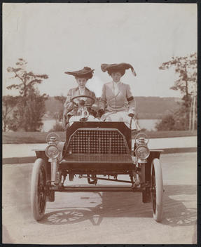 Two Women Seated In A 1902 Franklin Roadster On Riverside Drive.