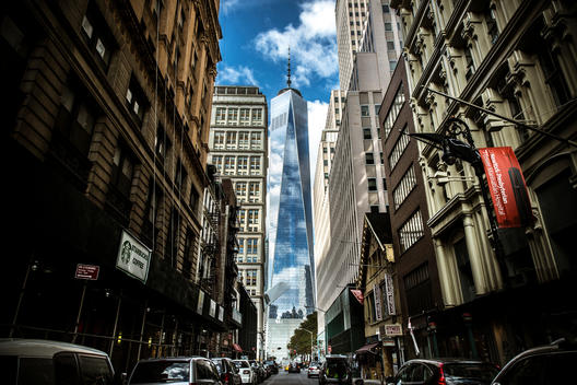 View of the One World Trade Center from the street
