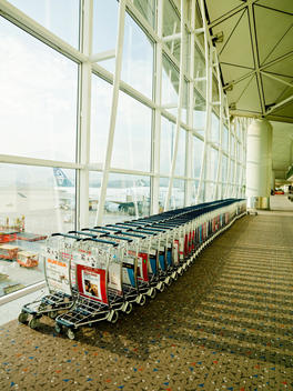 Luggage Carts In Airport Terminal