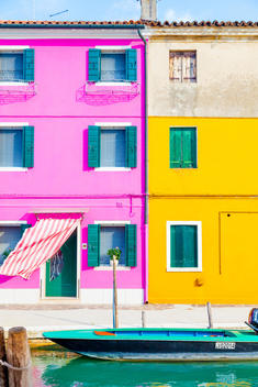 The streets of the colorful little town of Burano, Italy