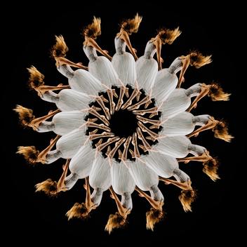 Mandala pattern created by multiple exposure of young woman\'s wearing white dress