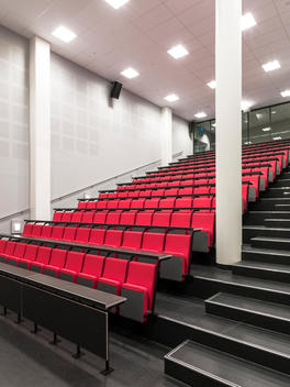 Theatre chairs at Nydalen School designed by Link Arkitektur, Oslo, Norway.