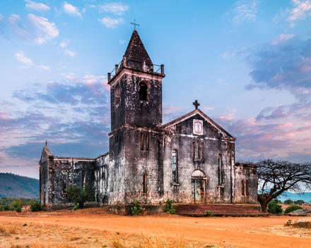 Roman Catholic Church burnt in 1986 during the civil war, Cobue, Mozambique,
