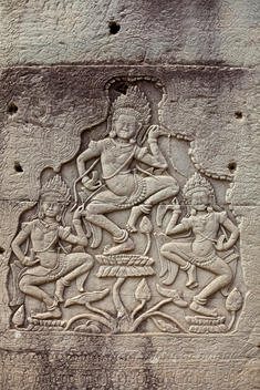 Bas Relief \'Devatas\' decoration inside the temples at Angkor Wat