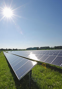 Germany, Bavaria, View of solar panels in field