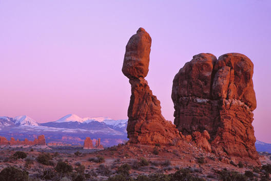 Balanced rock and La Sal Mountains, Arches National Park