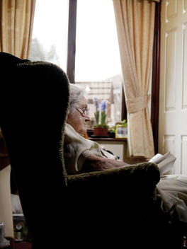 Senior Woman Reading In Armchair.