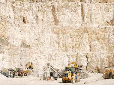 Diggers and Excavating machinery at a Limestone Quarry