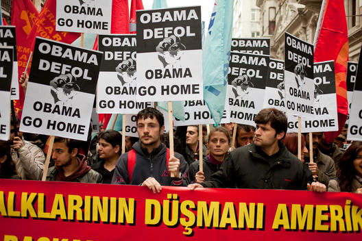 After US President Barrack Obama election in January 2009,he started to make visits to world nations and between April 6-7 2009, he paid a visits to Turkey, during his visits in Turkey nation wide protests happened against the President Obama. Protestors 