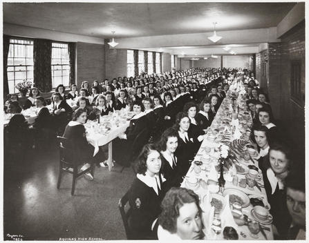 The Cafeteria Full Of Students At Aquinas High School, An All-Girls High School Located At 183Rd Street & Belmont Avenue In The Bronx.