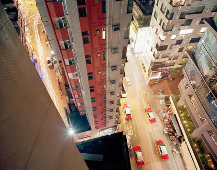 View from above of Arbuthnot Road at night, Central, Hong Kong, China