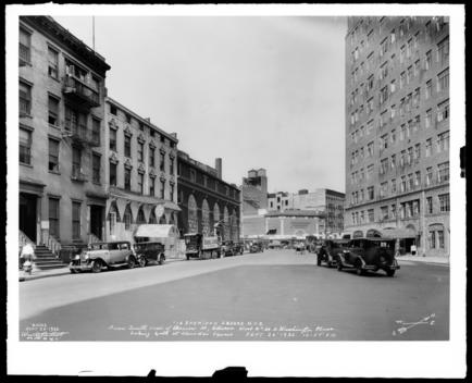 10 Sheridan Square. Legal Record For Board Of Appeals, From South Side Barrow Street Between West 4Th Street And Washington Place, Looking North At Sheridan Square, 10:57Am.