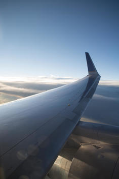 View of 757 aircraft wing and engine