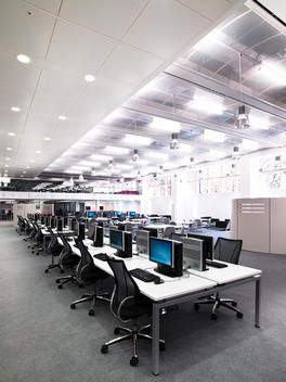 Computer workstation in the library at London Metropolitan University designed by Cartwright Pickard Architects, London, UK.
