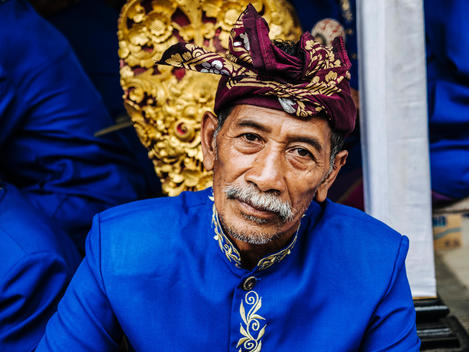 A Balinese man at celebrations at Tirtha Empul Temple outside Ubud, Bali, Indonesia. (A water temple whose springs are known for their healing powers.)