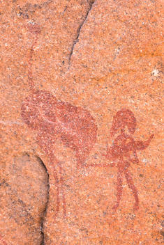 Rock paintings by Stone-age hunter-gatherers of the Wilton stone age culture group from approximately 6,000 years ago, Namibia, Africa.