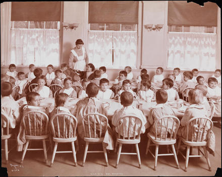 Children Seated At Long Tables Eating At The Virginia Day Nursery On 5Th Street Between Avenue B And Avenue C.