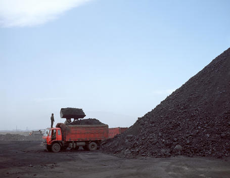 Coal Truck Loading At Open Pit Mine On The Ningxia-Inner Mongolia Border.