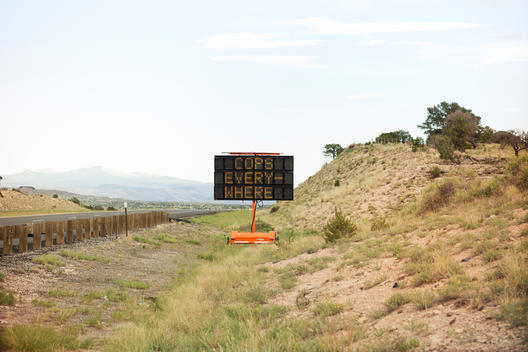 Electronic road side construction sign hacked to read \