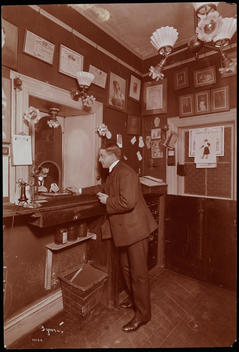 The Interior Of The Box Office Of Weber & Field\'S. An Unidentified Gentleman Is Answering The Inquiry Of A Customer Purchasing Tickets To An Unidentified Production.