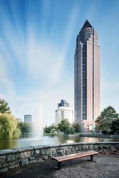 Germany, Hesse, Frankfurt, view to exhibition tower, long exposure