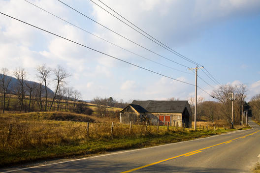 Country Road With Wooden Farmhouse, Connecticut.