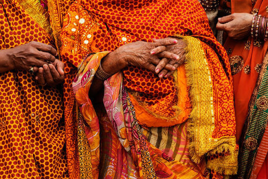 Women wearing traditional Indian clothing at festival, Allahbad, Uttar Pradesh, India