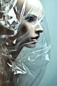 mannequin wrapped in plastic wrap