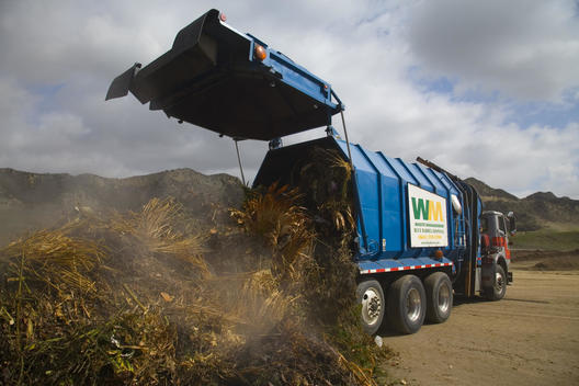 Composting yard waste to make mulch.